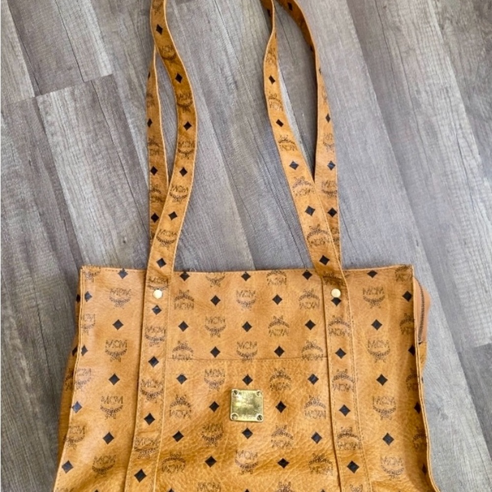 MCM Visetos Leather Shoulder Tote Bag